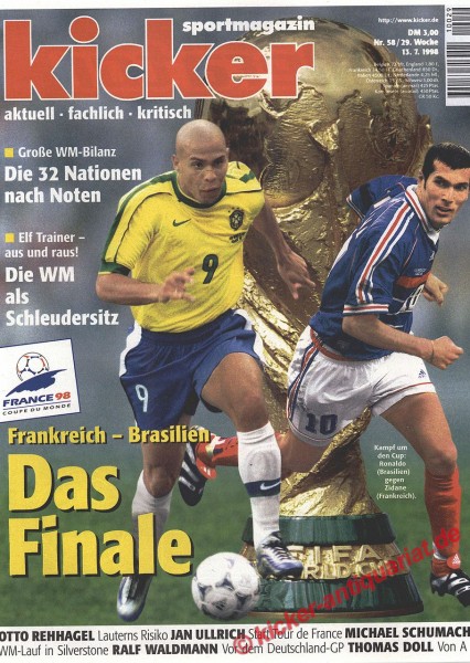 Kicker Sportmagazin Nr. 58, 13.7.1998 bis 19.7.1998