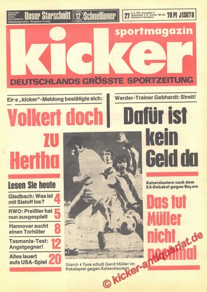 Kicker Sportmagazin Nr. 27, 1.4.1971 bis 7.4.1971