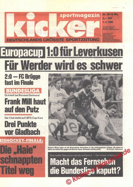 Kicker Sportmagazin Nr. 29, 7.4.1988 bis 13.4.1988