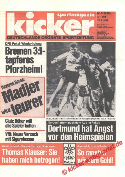 Kicker Sportmagazin Nr. 17, 25.2.1988 bis 2.3.1988