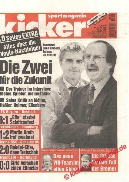 Kicker Sportmagazin Nr. 75, 10.9.1998 bis 16.9.1998