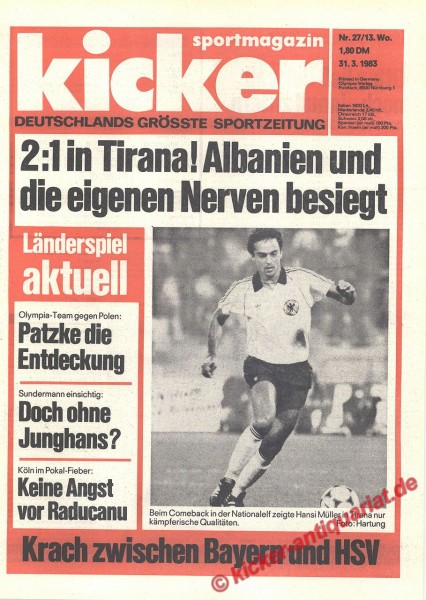 Kicker Sportmagazin Nr. 27, 31.3.1983 bis 6.4.1983