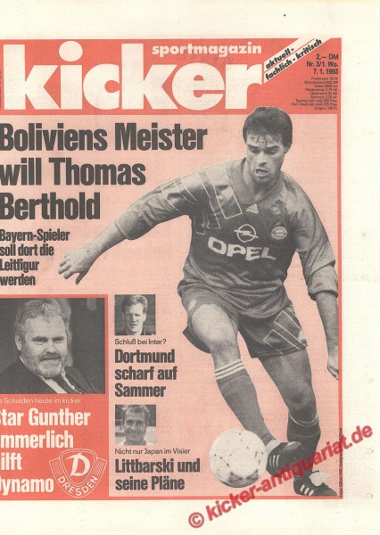 Kicker Sportmagazin Nr. 3, 7.1.1993 bis 13.1.1993