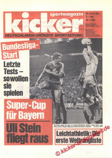 Kicker Sportmagazin Nr. 63, 30.7.1987 bis 5.8.1987