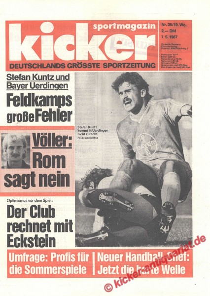 Kicker Sportmagazin Nr. 39, 7.5.1987 bis 13.5.1987