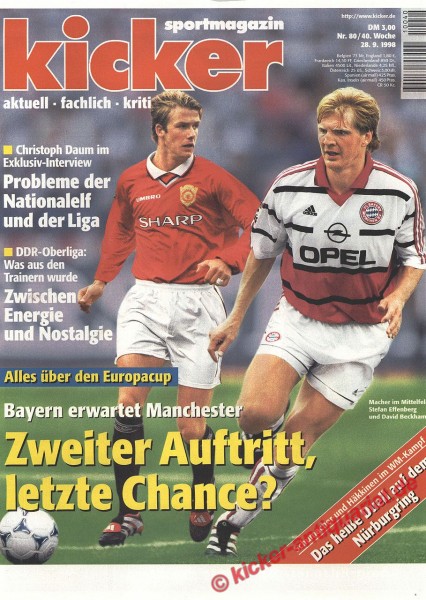 Kicker Sportmagazin Nr. 80, 28.9.1998 bis 4.10.1998