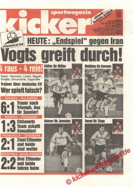 Kicker Sportmagazin Nr. 53, 25.6.1998 bis 1.7.1998