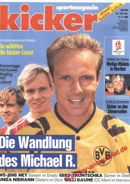 Kicker Sportmagazin Nr. 14, 17.2.1992 bis 23.2.1992