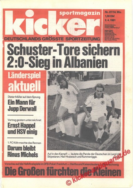 Kicker Sportmagazin Nr. 27, 2.4.1981 bis 8.4.1981