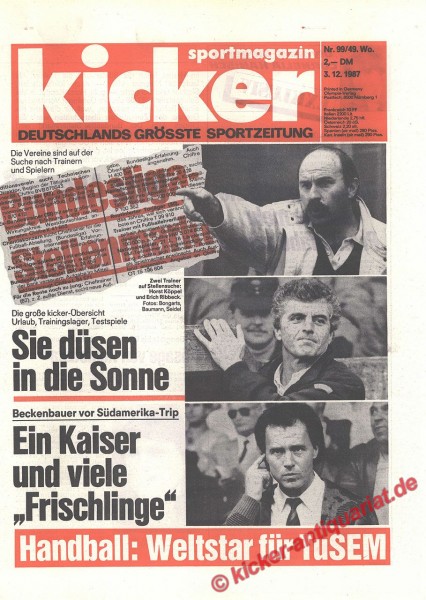 Kicker Sportmagazin Nr. 99, 3.12.1987 bis 9.12.1987