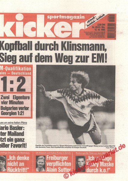 Kicker Sportmagazin Nr. 83, 12.10.1995 bis 18.10.1995