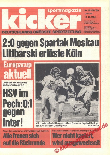 Kicker Sportmagazin Nr. 101, 13.12.1984 bis 19.12.1984