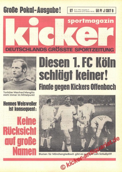 Kicker Sportmagazin Nr. 67, 20.8.1970 bis 26.8.1970