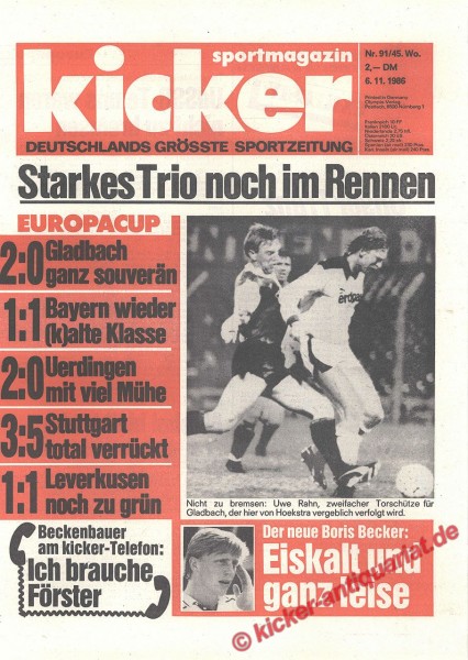 Kicker Sportmagazin Nr. 91, 6.11.1986 bis 12.11.1986