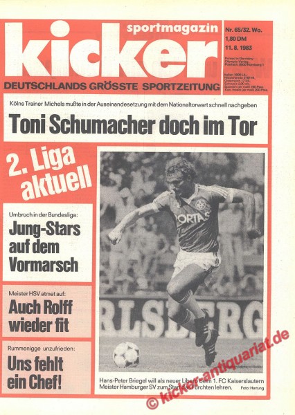 Kicker Sportmagazin Nr. 65, 11.8.1983 bis 17.8.1983