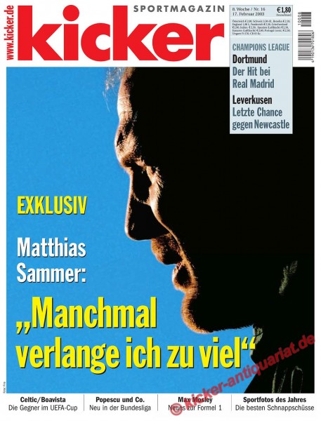 Kicker Sportmagazin Nr. 16, 17.2.2003 bis 23.2.2003