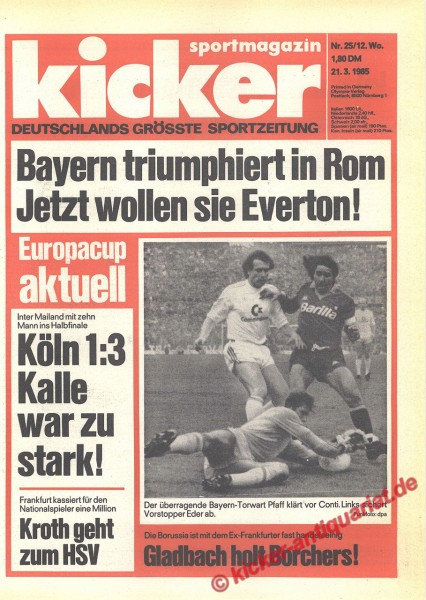 Kicker Sportmagazin Nr. 25, 21.3.1985 bis 27.3.1985