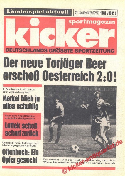 Kicker Sportmagazin Nr. 71, 4.9.1975 bis 10.9.1975