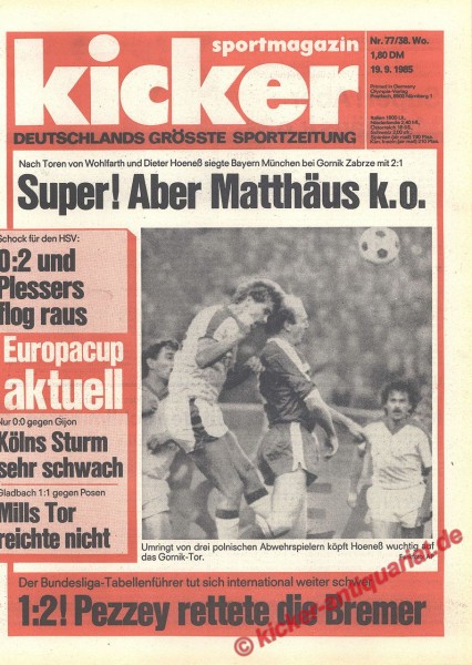 Kicker Sportmagazin Nr. 77, 19.9.1985 bis 25.9.1985