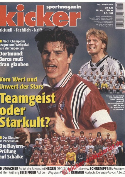 Kicker Sportmagazin Nr. 22, 9.3.1998 bis 15.3.1998