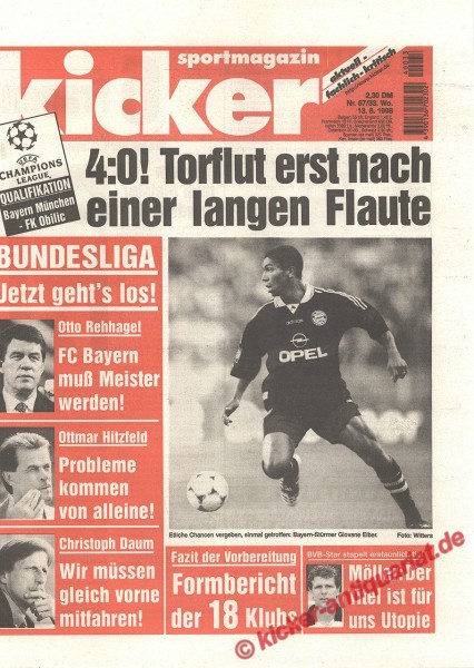 Kicker Sportmagazin Nr. 67, 13.8.1998 bis 19.8.1998