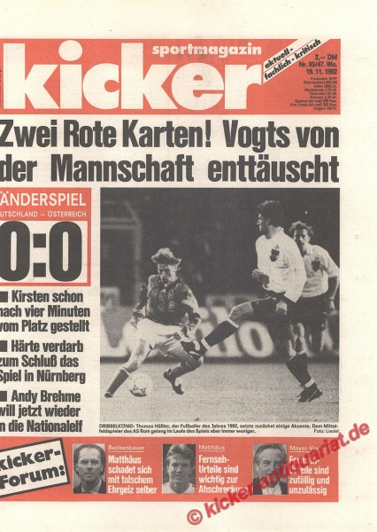 Kicker Sportmagazin Nr. 93, 19.11.1992 bis 25.11.1992