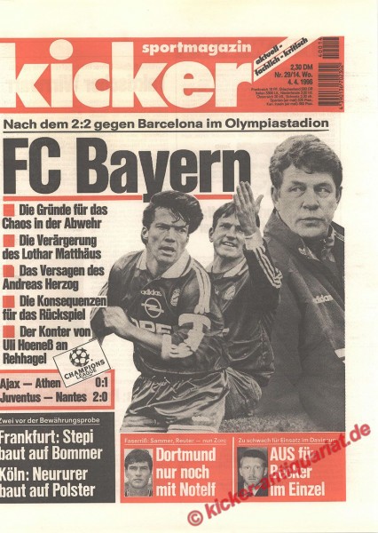 Kicker Sportmagazin Nr. 29, 4.4.1996 bis 10.4.1996