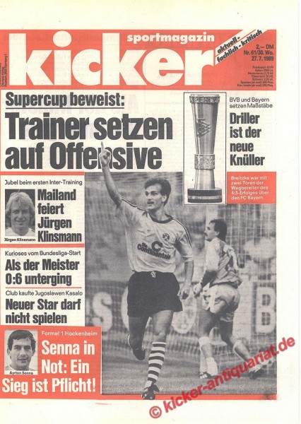 Kicker Schlagzeile: Supercup beweist: Trainer setzen auf Offensive. Und: Mailand feiert Jürgen Klinsmann.