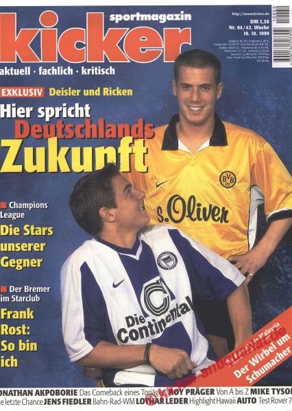 Kicker Sportmagazin Nr. 84, 18.10.1999 bis 24.10.1999