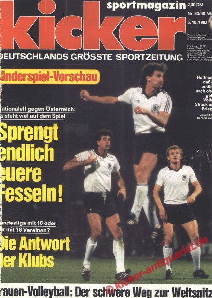 Kicker Sportmagazin Nr. 80, 3.10.1983 bis 9.10.1983