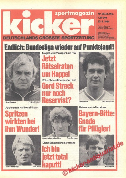 Kicker Sportmagazin Nr. 69, 23.8.1984 bis 29.8.1984