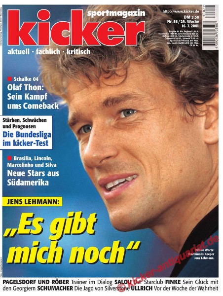 Kicker Sportmagazin Nr. 58, 16.7.2001 bis 22.7.2001