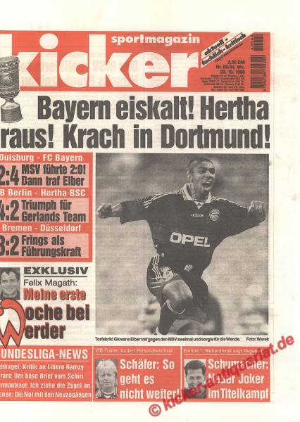 Kicker Sportmagazin Nr. 89, 29.10.1998 bis 4.11.1998