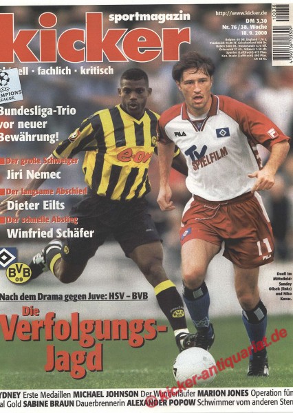 Kicker Sportmagazin Nr. 76, 18.9.2000 bis 24.9.2000