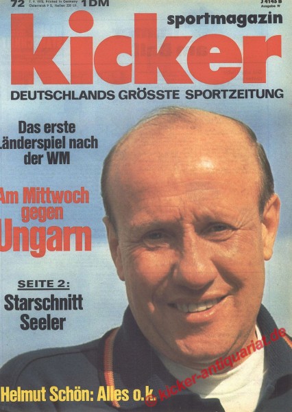 Kicker Sportmagazin Nr. 72, 7.9.1970 bis 13.9.1970