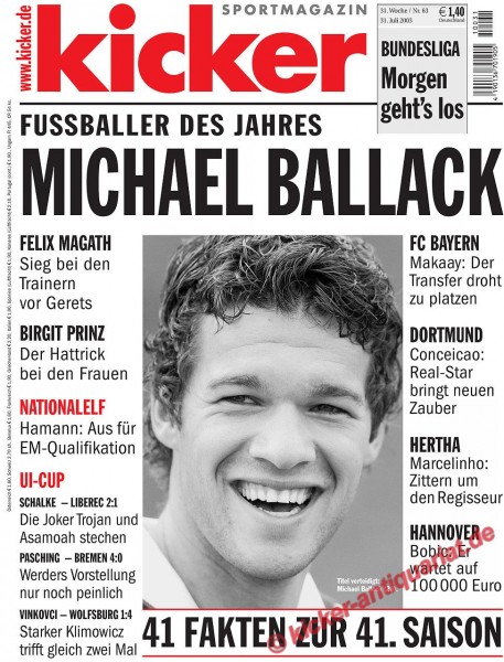 Kicker Sportmagazin Nr. 63, 31.7.2003 bis 6.8.2003