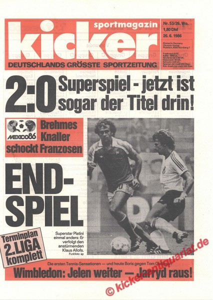 Kicker Sportmagazin Nr. 53, 26.6.1986 bis 2.7.1986