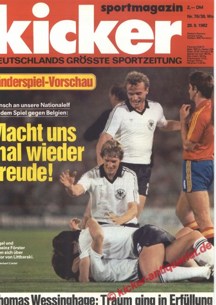 Kicker Sportmagazin Nr. 76, 20.9.1982 bis 26.9.1982