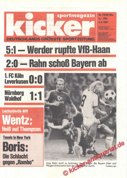 Kicker Sportmagazin Nr. 73, 3.9.1987 bis 9.9.1987