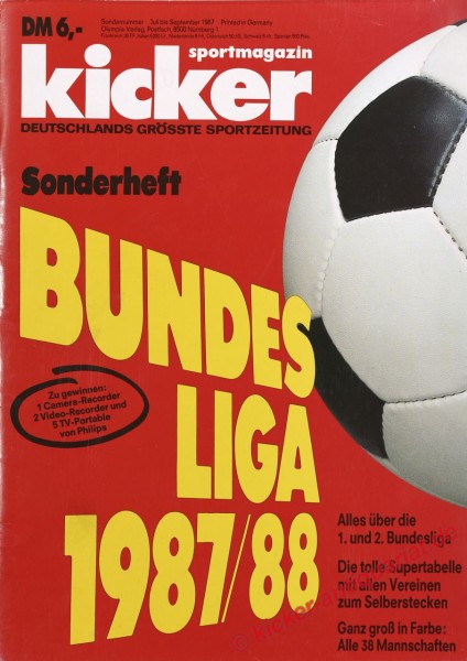 Bundesliga Saison 1987/1988 – KICKER Sonderheft 87/88 mit Stecktabelle | Original