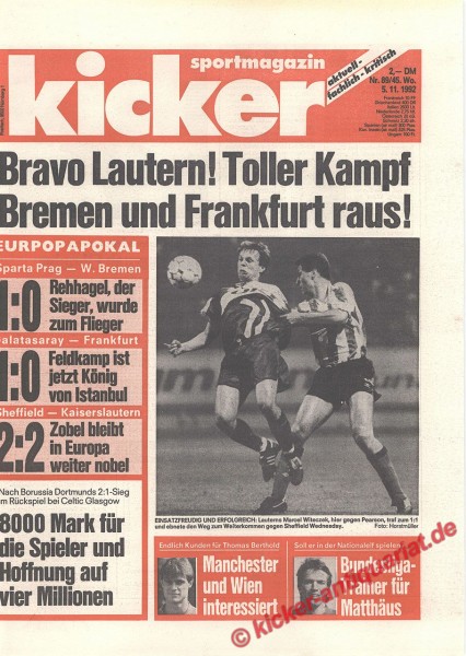 Kicker Sportmagazin Nr. 89, 5.11.1992 bis 11.11.1992