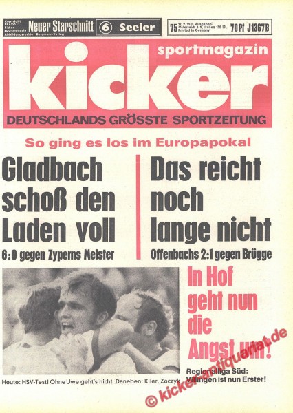 Kicker Sportmagazin Nr. 75, 17.9.1970 bis 23.9.1970