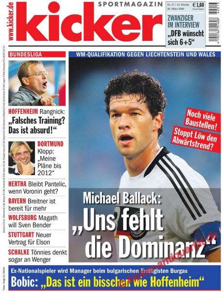 Kicker Sportmagazin Nr. 27, 26.3.2009 bis 1.4.2009