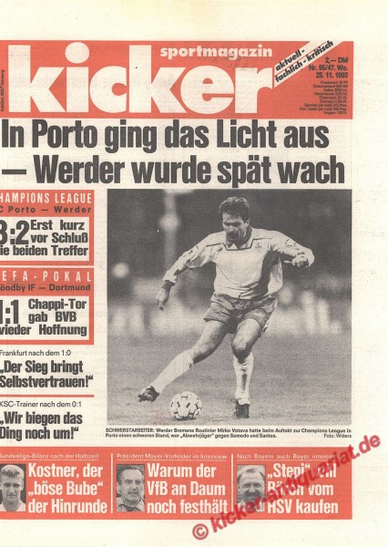 Kicker Sportmagazin Nr. 95, 25.11.1993 bis 1.12.1993
