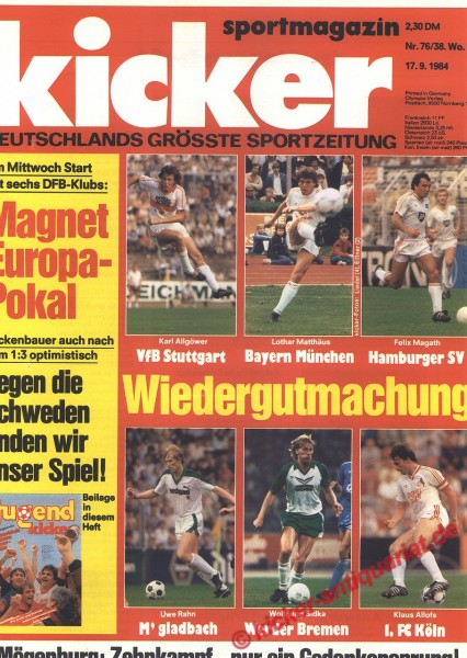 Kicker Sportmagazin Nr. 76, 17.9.1984 bis 23.9.1984