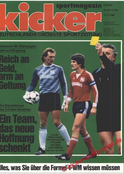 Kicker Sportmagazin Nr. 24, 17.3.1986 bis 23.3.1986