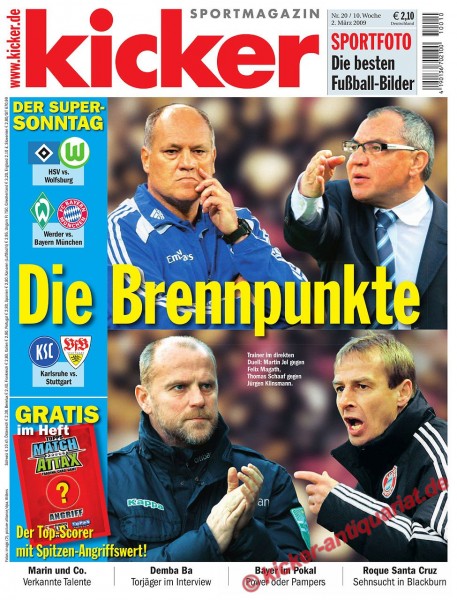 DIE BRENNPUNKTE. DUELL JOL GEGEN FELIX MAGATH, THOMAS SCHAAF GEGEN JÜRGEN KLINSMANN + MATCH ATTAX KARTE
