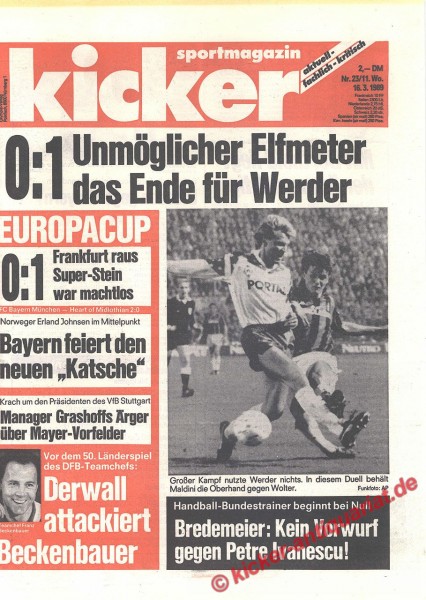 Kicker Sportmagazin Nr. 23, 16.3.1989 bis 22.3.1989