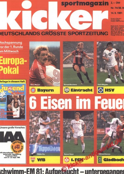 Titelbild mit Hans Weiner, Ronald Borchers, Felix Magath, Didier Six, Rainer Geye, Wilfried Hannes