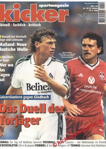 Kicker Sportmagazin Nr. 70, 24.8.1998 bis 30.8.1998